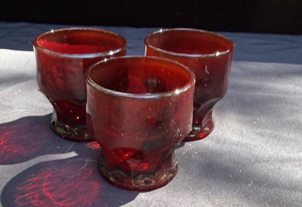 3 Vintage Anchor Hocking Ruby Red Viking Georgian Honeycomb Tumbler Glasses 3”
